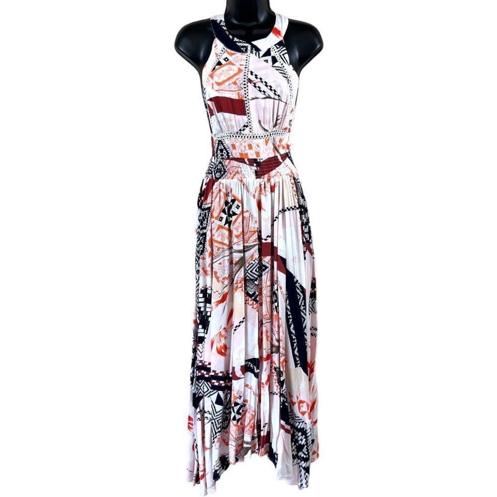 Abel The Label Smocked Vienna Multi Color Maxi Dress Size Small